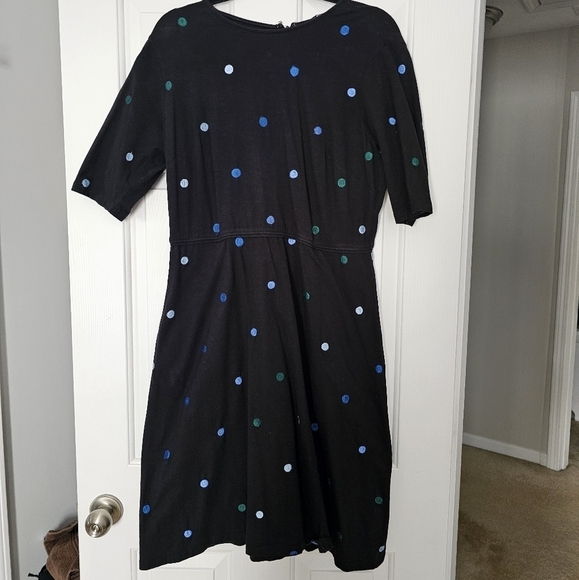 eShakti Black Polka Dot Knee-Length Dress Size 16 Short Sleeve A-Line - Picture 1 of 10